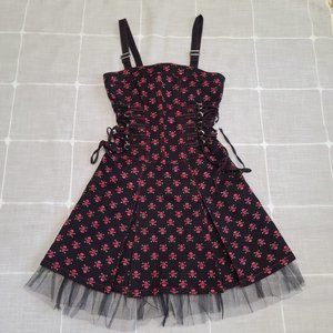 Vintage TRIPP NYC Red Skull Corset Dress Goth Rock with Grommets Tulle Trim XS